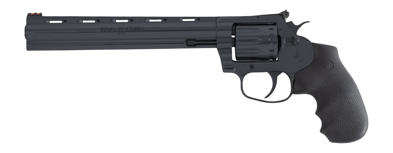 Colt Mfg KCOBRA22-BP8RFO King Cobra Target 22 LR 10rd Shot 8" Blued Vent Rib Barrel, Blued Carbon Steel Cylinder & Frame, Black Hogue Overmolded Grip, Exposed Hammer