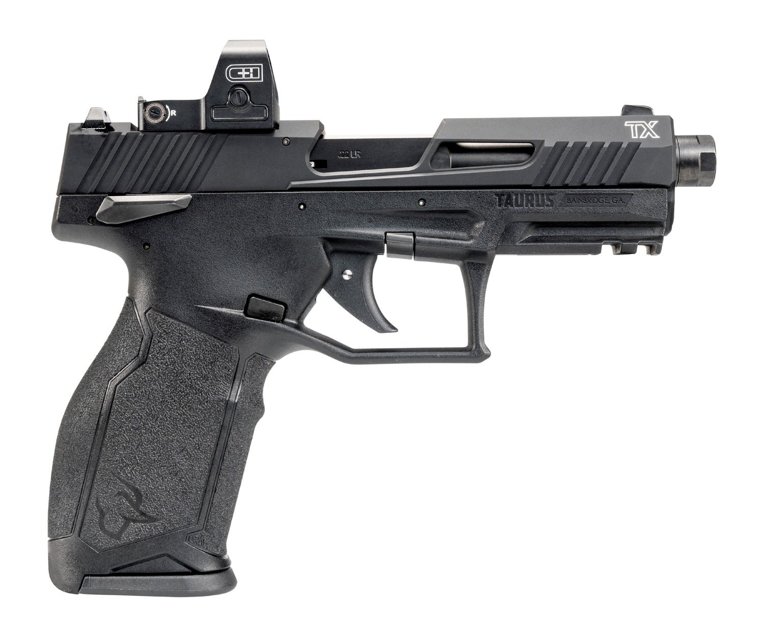 Taurus 1-2TX22P141-10RD TX22 w/Optic Full Size 22 LR 10+1 4.60" Matte Black Threaded Barrel, Black Hard Coat Anodized Serrated w/Optic Slide, Black Polymer Frame w/Picatinny Rail, Textured Grip, Shiel