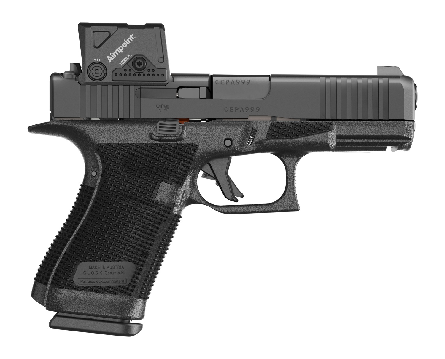 Glock P61950B01DC8A3 G19 Gen6 w/Aimpoint 9mm Luger 10+1 4.02" Black GMB Barrel, Black Steel Serrated w/Optic Slide, Black Polymer Frame w/Accessory Rai,l Interchangeable Backstrap Grip, Aimpoint COA 3