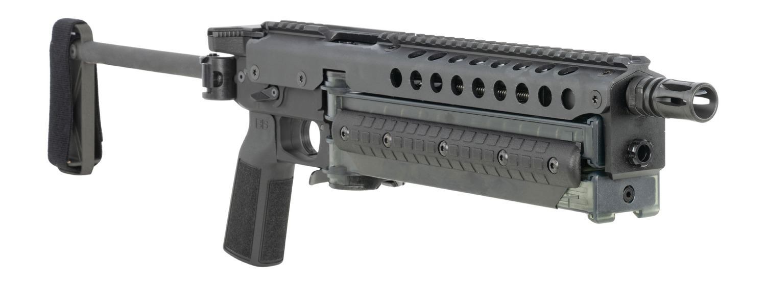 Kel-Tec P50 5.7x28mm Pistol 50+1 9.6 in. Black Brace - Superb Rail-Top Design 4 Kel-Tec P50 5.7x28mm pistol three-quarter view showing the threaded muzzle device and full-length Picatinny rail
