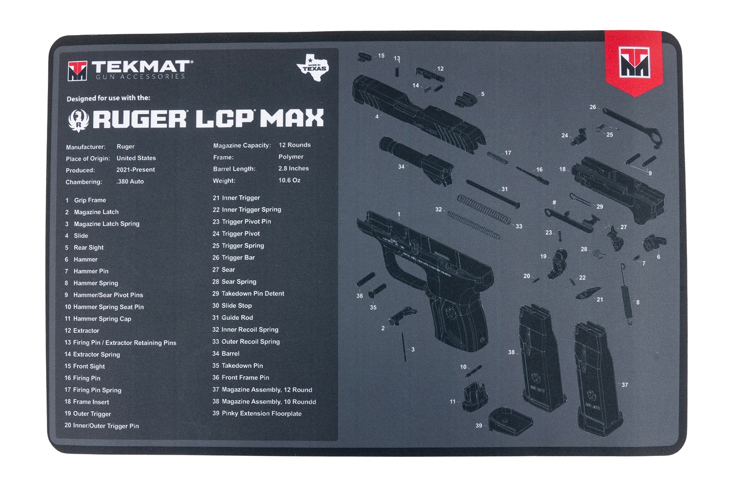 TEKMAT TEK-R17-RUGER-LCPMAX 17X11 RUGER LCP MAX