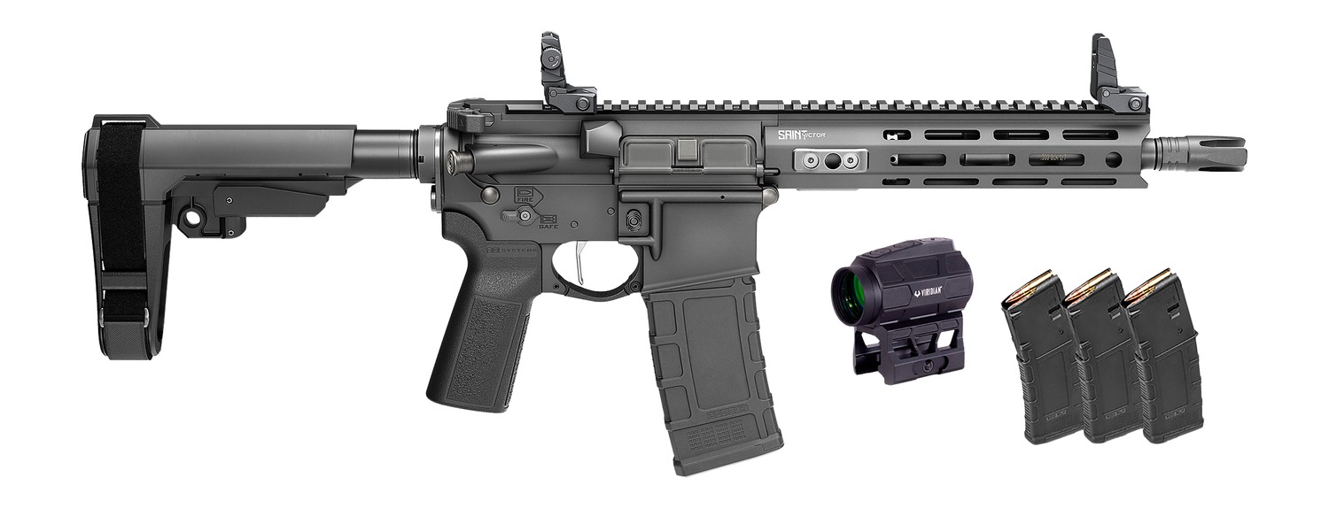 SPRINGFIELD ARMORY SAINT VICTOR GEAR PAC 300BLK 11.5" PISTOL, SBA3, BLACK, FLIP UPS, 4-30RD