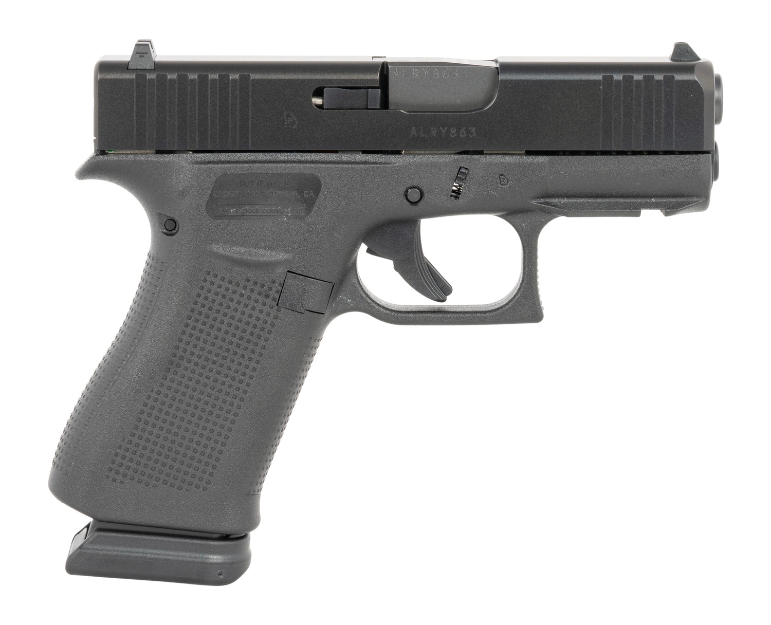 GLOCK 43X, Striker Fired, Semi-automatic, Polymer Frame Pistol, Sub-Compact, 9MM, 3.41 Barrel, GLOCK Marksman Barrel, nDLC Finish, Black, Front Rail, No Finger Grooves, Fixed Sights, 15 Rounds, 2 Magazines UX4350203FR