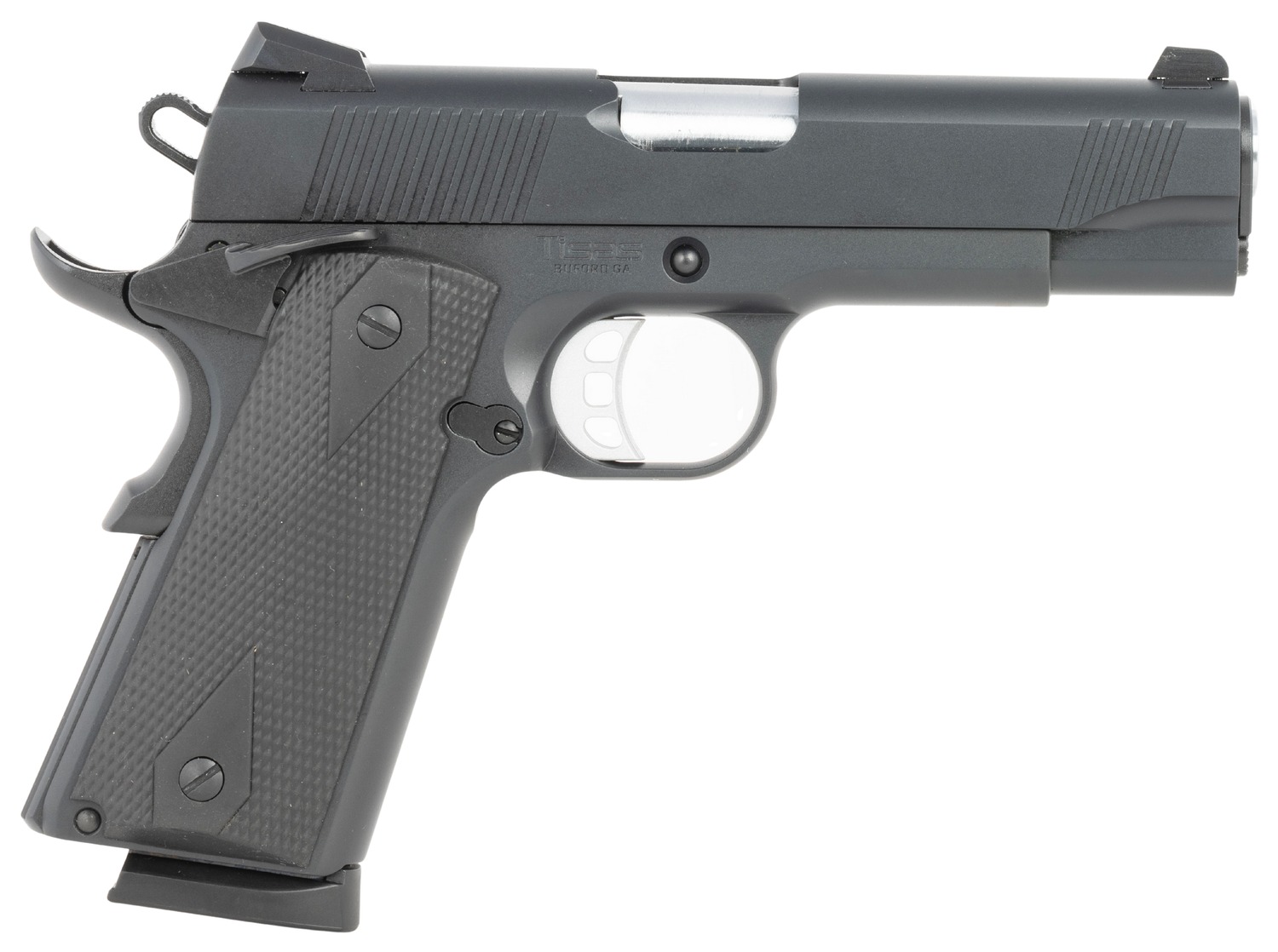 Tisas Arms 10100121 1911  Carry 9mm Luger 9+1 4.25" Black Cerakote Carbon Steel Serrated Slide & Frame w/Beavertail, Black Rubber Grip