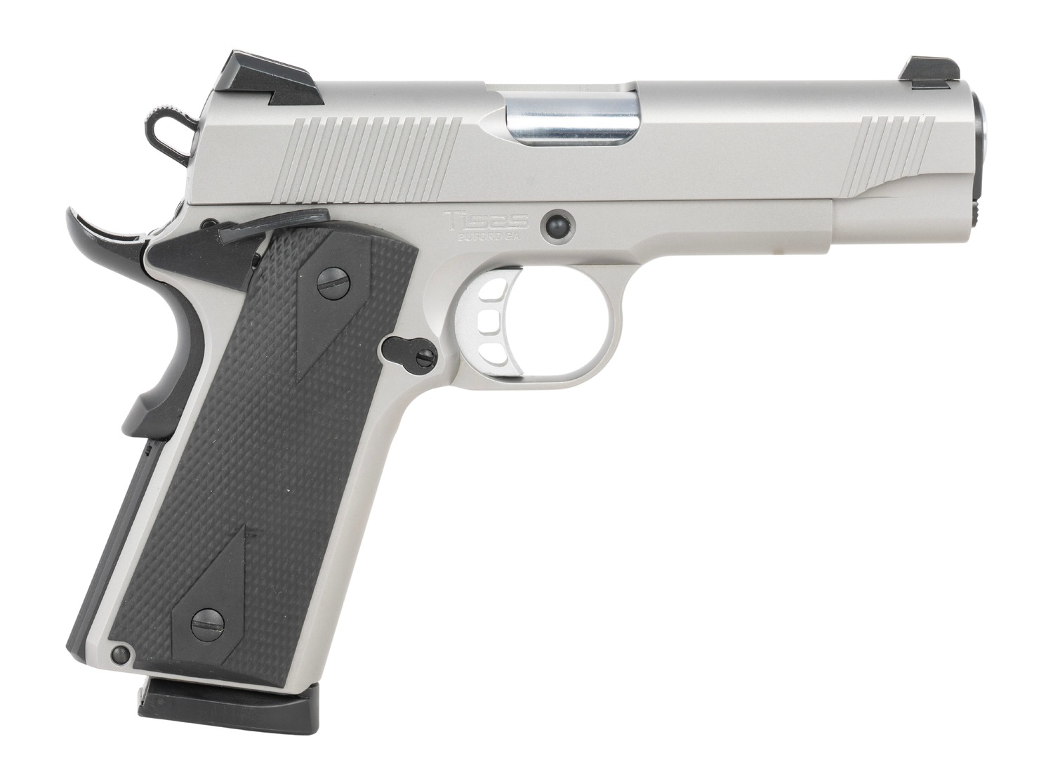 Tisas Arms 10100123 1911  Carry 45 ACP 8+1 4.25" Stainless Steel Serrated Slide & Frame w/Beavertail, Black Rubber Grip