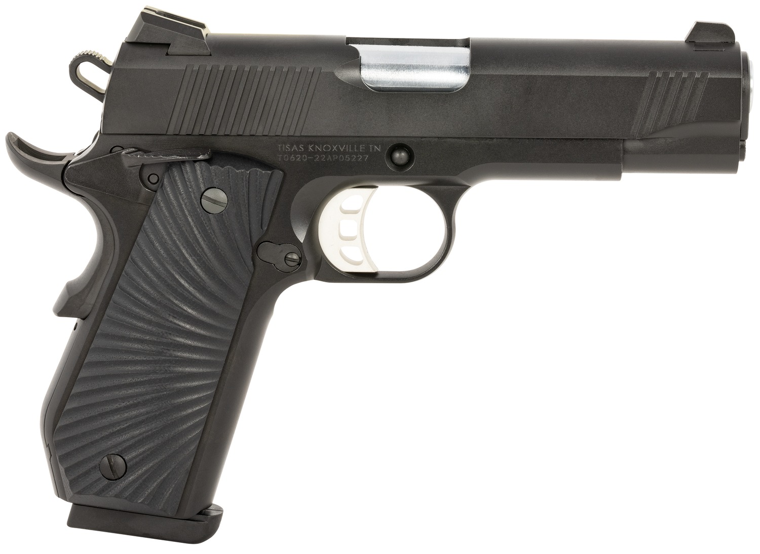 Tisas Arms 10100102 1911  Carry 45 ACP 8+1 4.25" Stainless Barrel, Black Cerakote Carbon Steel Serrated Slide, Black Cerakote Carbon Steel Frame, Black G10 Starburst Grip