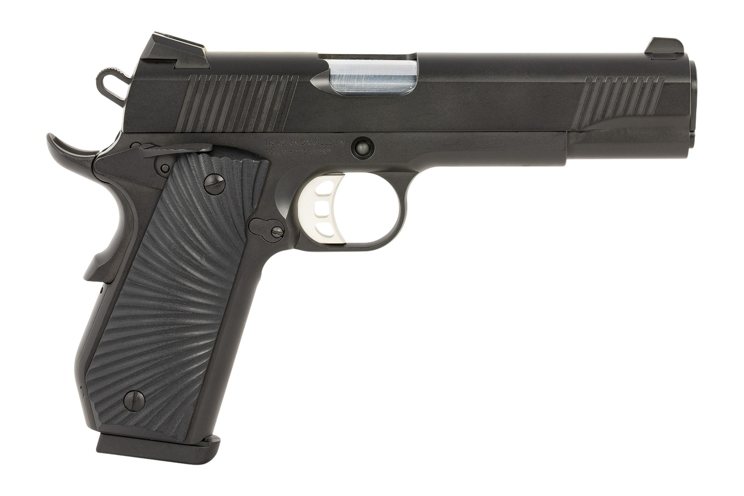 Tisas Arms 10100502 1911 Duty 45 ACP 8+1 5" Stainless Steel Barrel, Black Cerakote Carbon Steel Serrated Slide & Frame w/Beavertail, Black G10 Starburst Grip