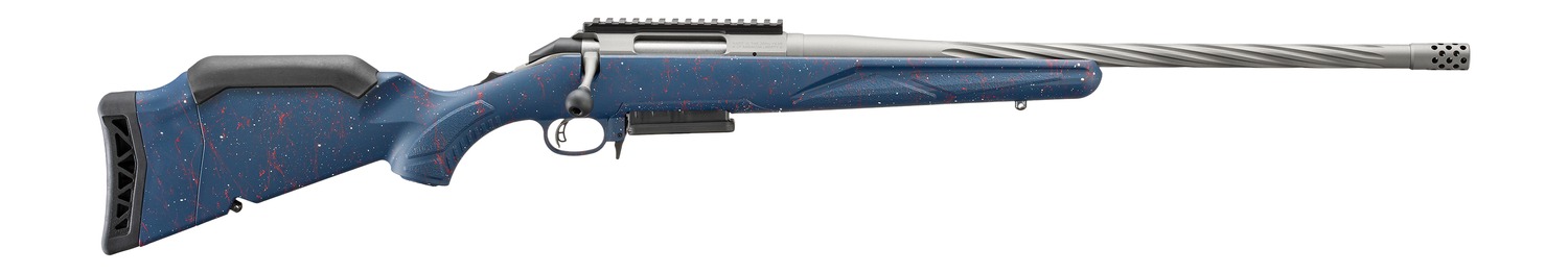 Ruger 56931 American II 250th Anniversary 308 Win 3+1 20" Gun Metal Gray Cerakote Spiral Fluted Threaded Barrel, Alloy Steel Receiver w/Picatinny Rail, Liberty Blue w/Red & White Splatter Adj Comb Syn