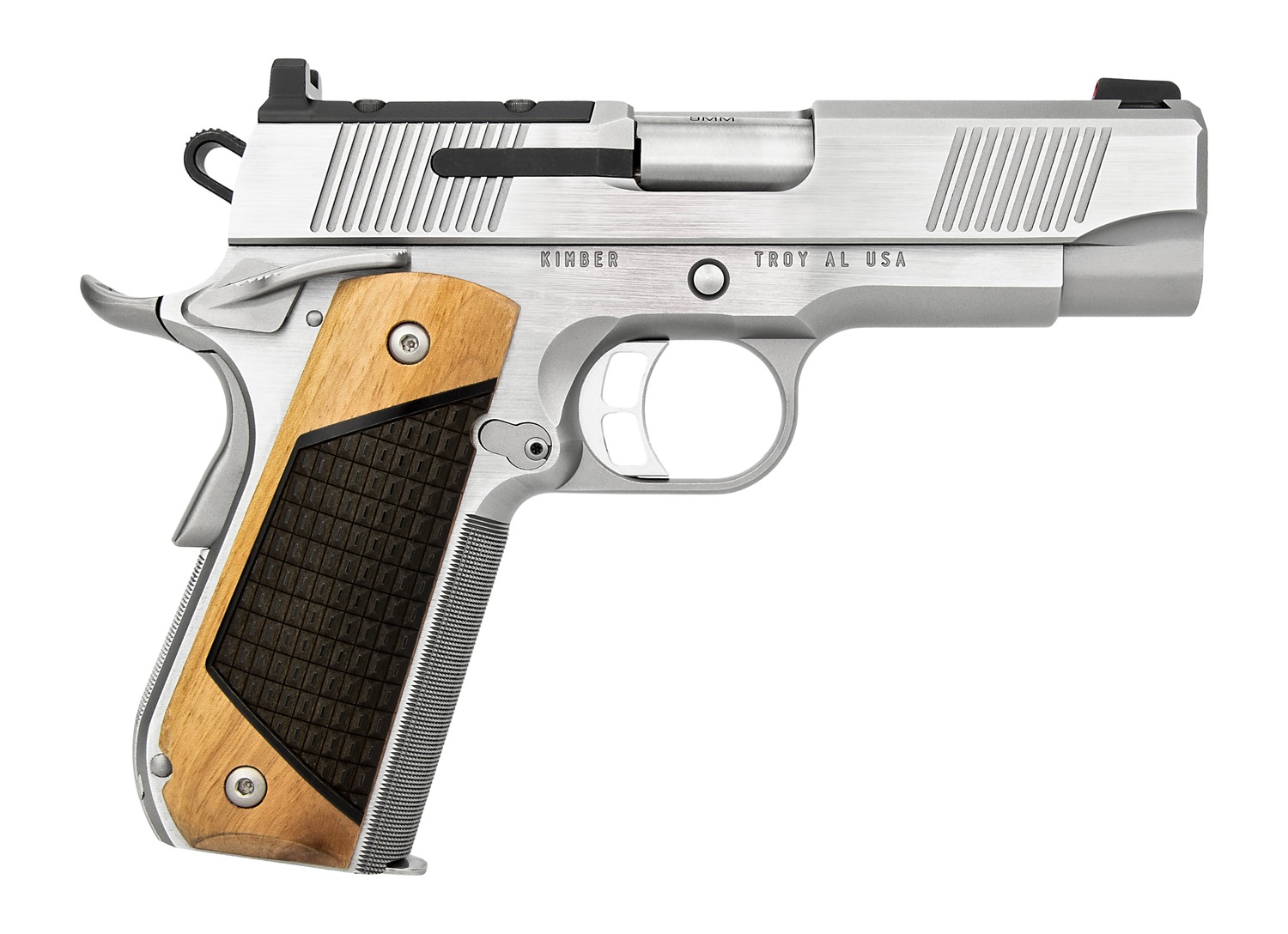 Kimber Mfg, Inc 3500406 Next Generation Pro 45 ACP 7+1 4" Stainless Crowned Bull Barrel, Matte Stainless Steel Optic Ready/Serrated Slide, Matte Stainless Steel Frame w/Beavertail, Black Walnut w/G10