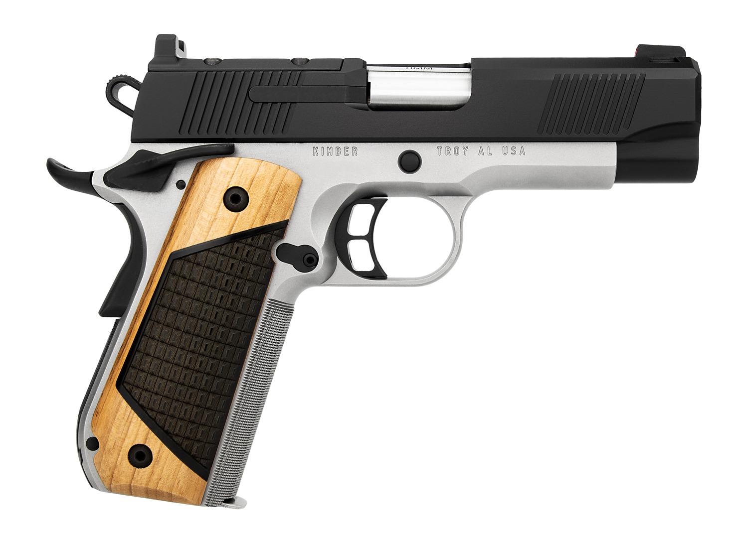 Kimber Mfg, Inc 3500404 Next Generation Pro 45 ACP 7+1 4" Stainless Crowned Bull Barrel, KimPro Black Stainless Steel Optic Ready/Serrated Slide, Matte Stainless Steel Frame w/Beavertail, Black Walnut