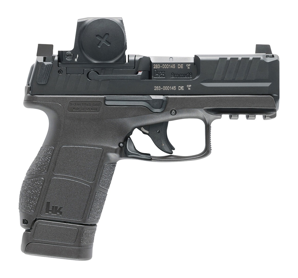 HK 81001320 VP9CC w/Optic Micro-Compact 9mm Luger 10+1 3.13" Polygonal Rifled Barrel, Black Steel Serrated Slide w/Vortex Defender CCW Red Dot, Black Polymer Frame w/Picatinny Rail, Interchangeable Ba