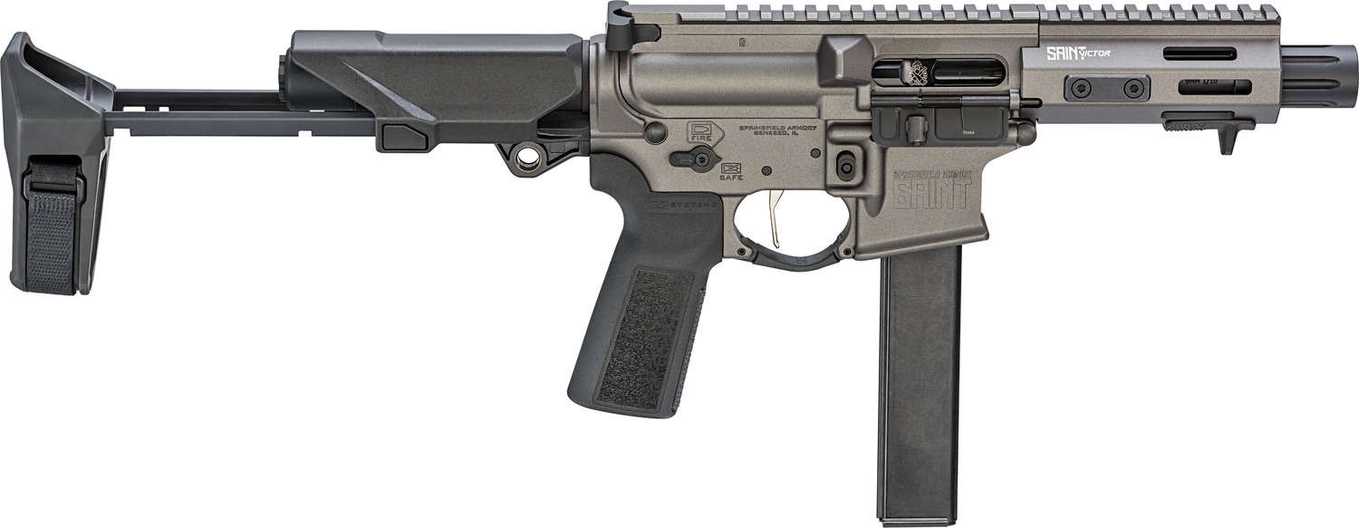 Springfield Armory STV95509T-PDW SAINT Victor PDW 9mm Luger 32+1 5.50" Tungsten Gray Cerakote Aluminum Receiver w/Picatinny Rail, Black Polymer SB Tactical HBPDW Brace, Black Polymer Grip