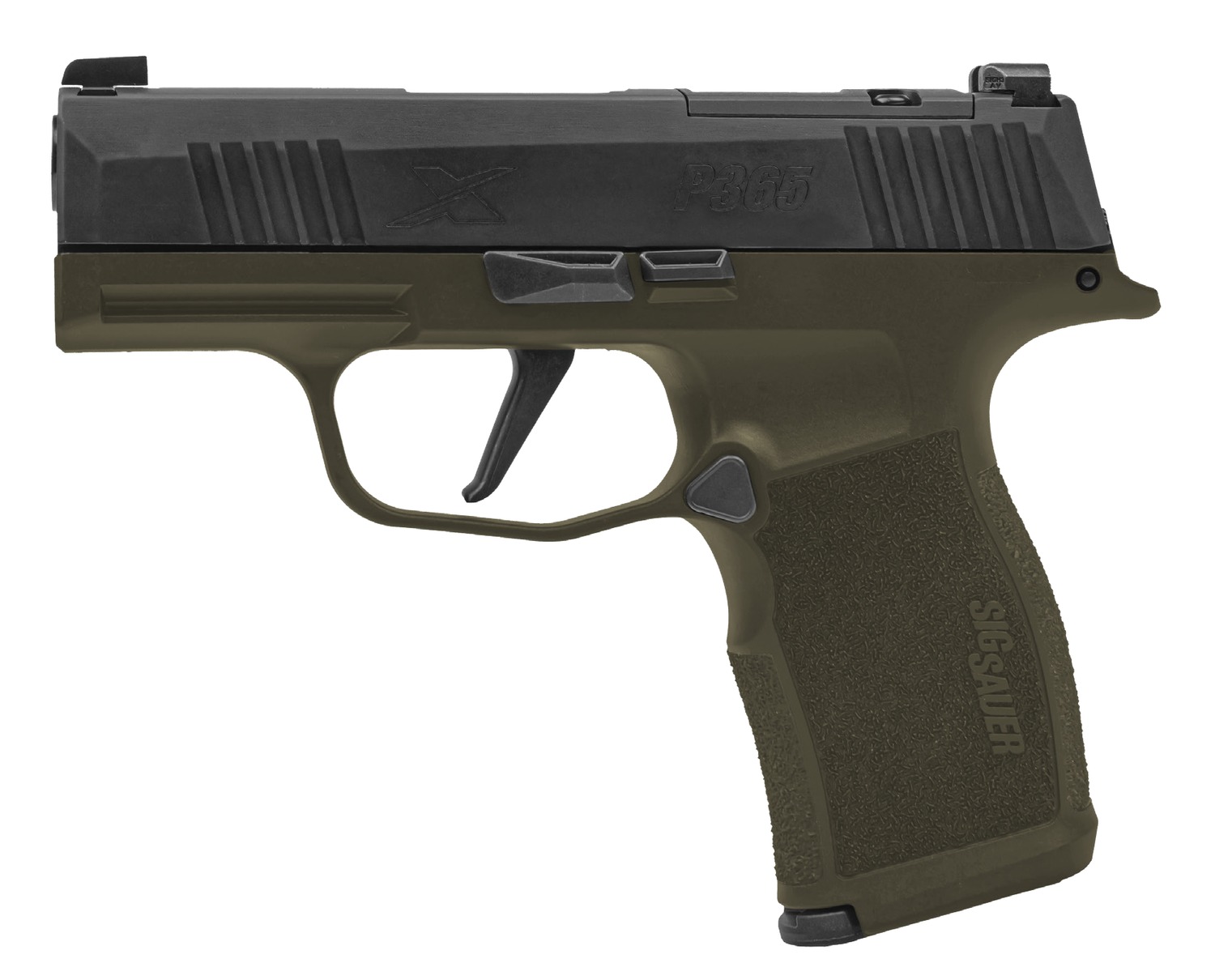 Sig Sauer 365X-9-BXR3-FS P365 XSeries Fortunate Son 9mm Luger 12+1 3.70" Black DLC Barrel, Black Nitron Stainless Steel Optic Ready/Serrated Slide, OD Green Cerakote Stainless Steel Frame w/Accessory