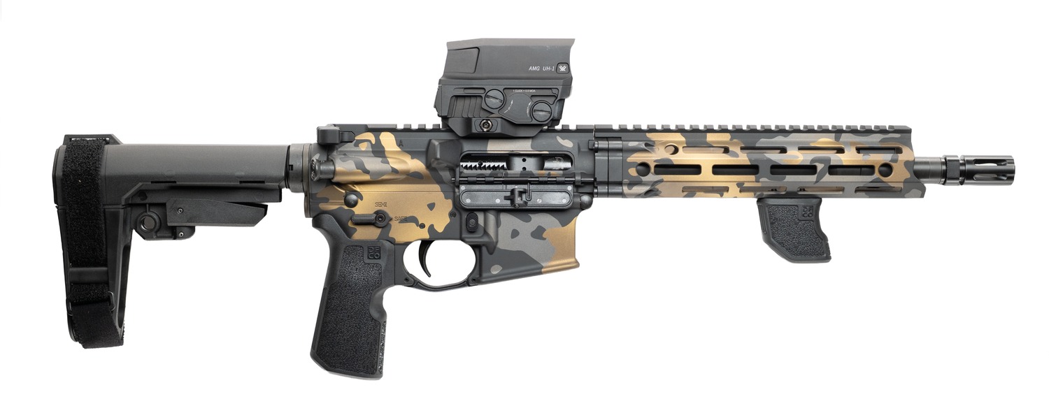 Cnc Firearms CNCDDMCG Daniel Defense DDM4 V7P Sports South Exclusive 5.56 NATO 30+1 10.30" Black Phosphate Threaded Barrel, Gold Multicam Aluminum Receiver w/Picatinny Rail, SBA3 Pistol Stabilizing Br