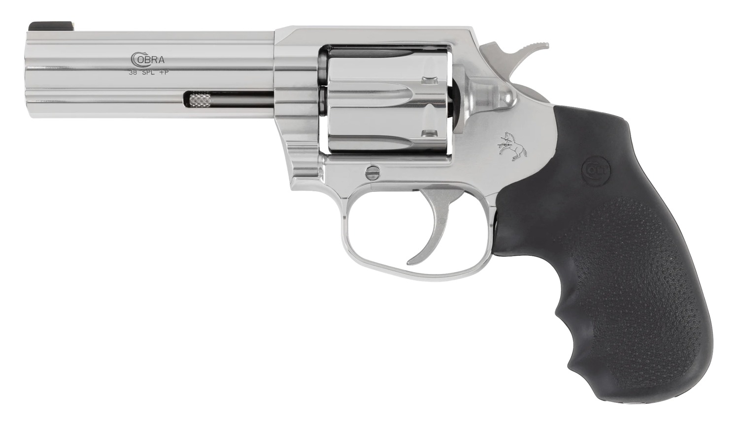 Colt Mfg COBRASB4BB Cobra  38 Special +P 6 Shot 4" Stainless Steel Barrel, Cylinder & Frame, Black Hogue Overmolded Grip, Exposed Hammer