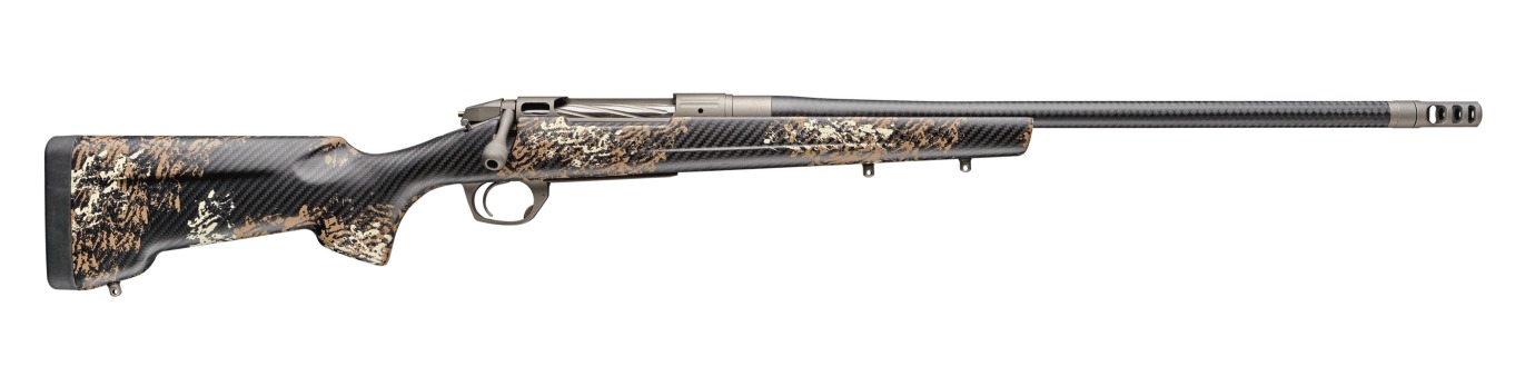 Bergara Rifles BPR38-7REM Premier Cima Pro 7mm Rem Mag 3+1 Carbon Fiber CURE Threaded Barrel, Titanium Cerakote Stainless Steel Drilled & Tapped Receiver, Fixed Carbon Fiber w/Brown & Tan Sponge Accen