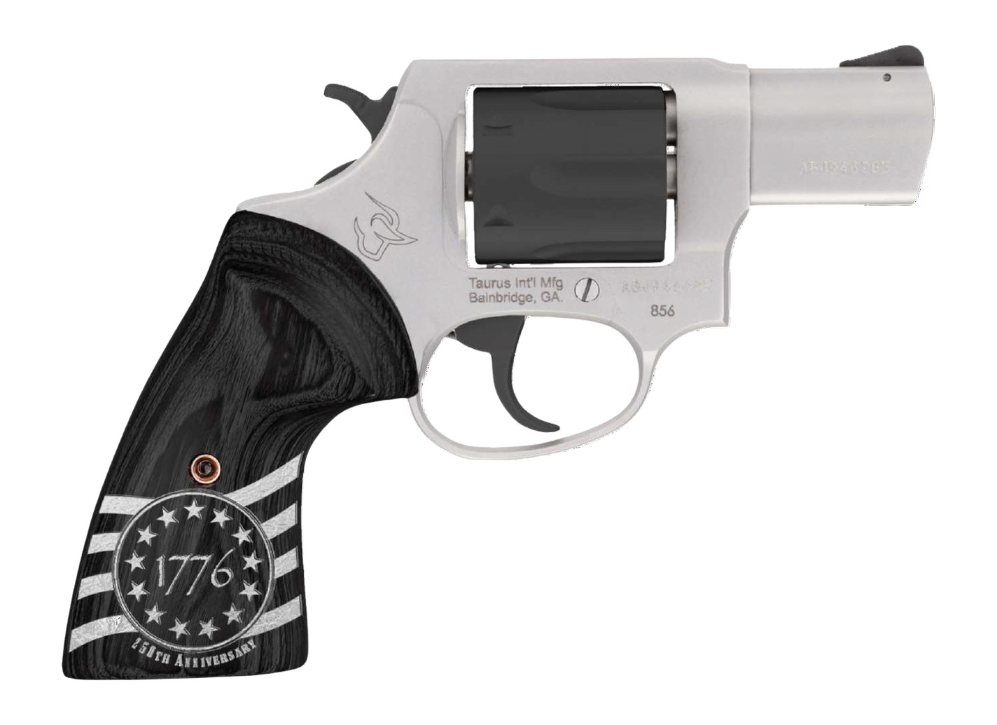 Taurus 2-85625-US3 856 1776 Small 38 Special +P 6 Shot 2" Stainless Steel Barrel, Black Stainless Steel Cylinder, Stainless Steel Frame, Custom Altamont Grip, Transfer Bar Safety
