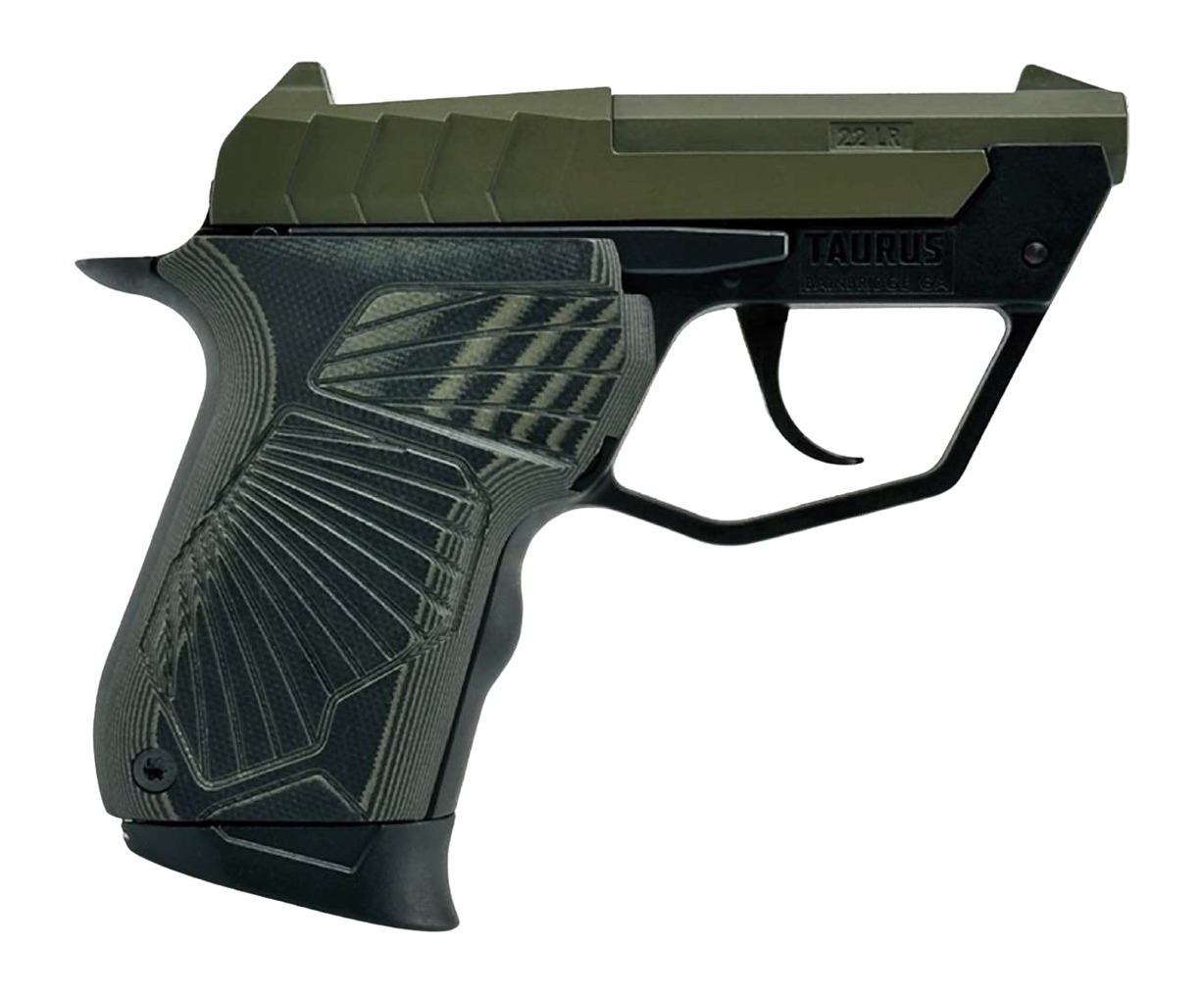 Taurus 1-22TUC13-ODG 22TUC  Micro-Compact 22 LR 9+1 2.50" OD Green Tip-Up Barrel, OD Green Cerakote Serrated Slide, Black Polymer Frame, VZ G10 Grip