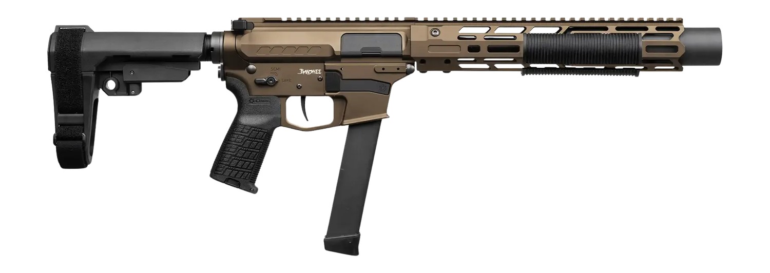 CMMG 99A6832-MB Zeroed Banshee MkGs 9mm Luger 33+1 6.50" Black Nitride Threaded Barrel, Midnight Bronze Cerakote Aluminum Receiver w/Picatinny Rail, M-LOK Handguard, Black Polymer CMMG RipBrace, CMMG