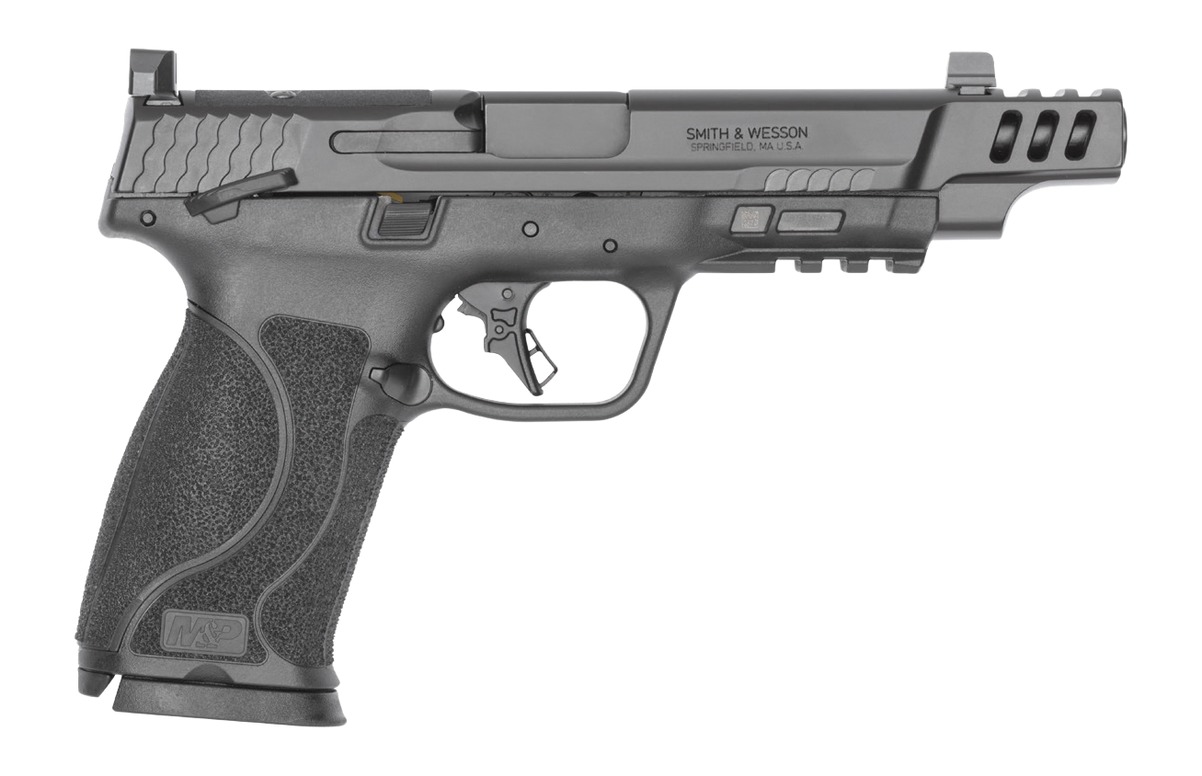 Smith & Wesson 14504 M&P PC M2.0 10mm Auto 10+1 5.60" Black Armornite Ported Barrel, Black Armornite Stainless Steel Ported/Serrated Slide, Black Polymer Frame w/Picatinny Rail, Interchangeable Palmsw