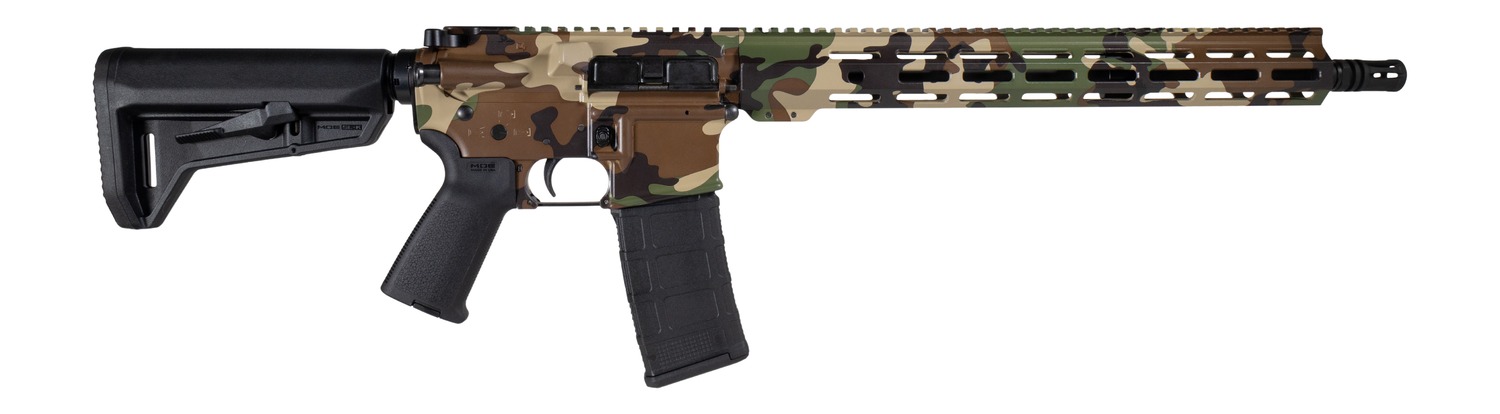 Shark Coast Tactical 300-257-1000-54CC Woodland Camo  5.56 NATO 10+1 16" Black Nitride Barrel, M-81 Woodland Camo Hydro-Dip Aluminum Receiver w/Picatinny Rail, M-LOK Handguard, Black Polymer Stock & G