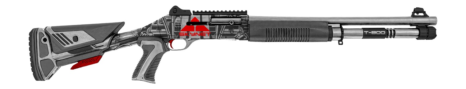 MAC 21000154AA1 1014 Judgement Day 12 Gauge Semi-Auto 3" 5+1 18.50" Anodized Steel Barrel, Black/Gray Anodized Receiver w/Red "SKYNET" & Picatinny Rail, Synthetic Stock, Black Polymer Grip
