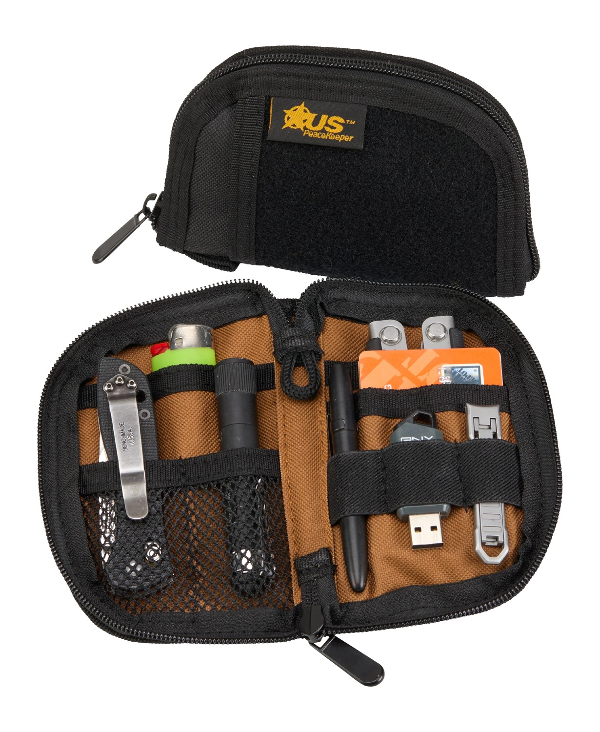 US PeaceKeeper EDC Pocket Organizer, 3.5x6, 1000 Denier Nylon, Black/Tan P22039