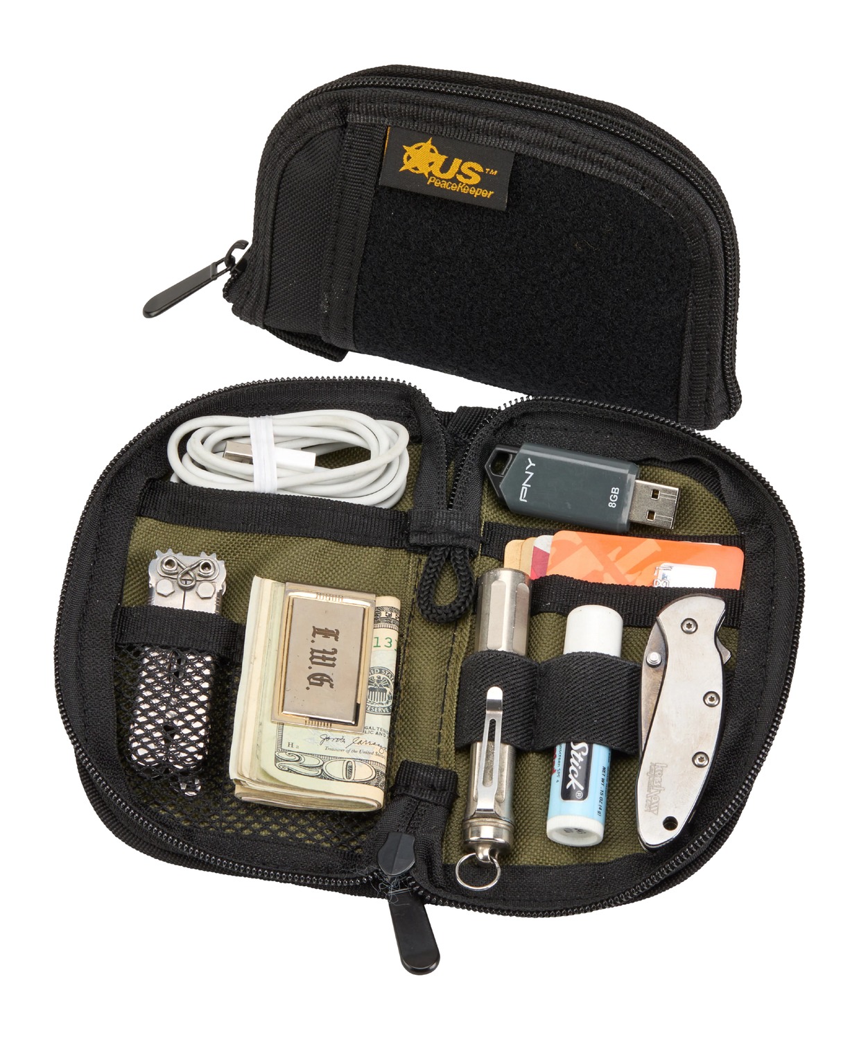 US PeaceKeeper EDC Pocket Organizer, 3.5x6, 1000 Denier Nylon, Black/Olive Drab Green P22036