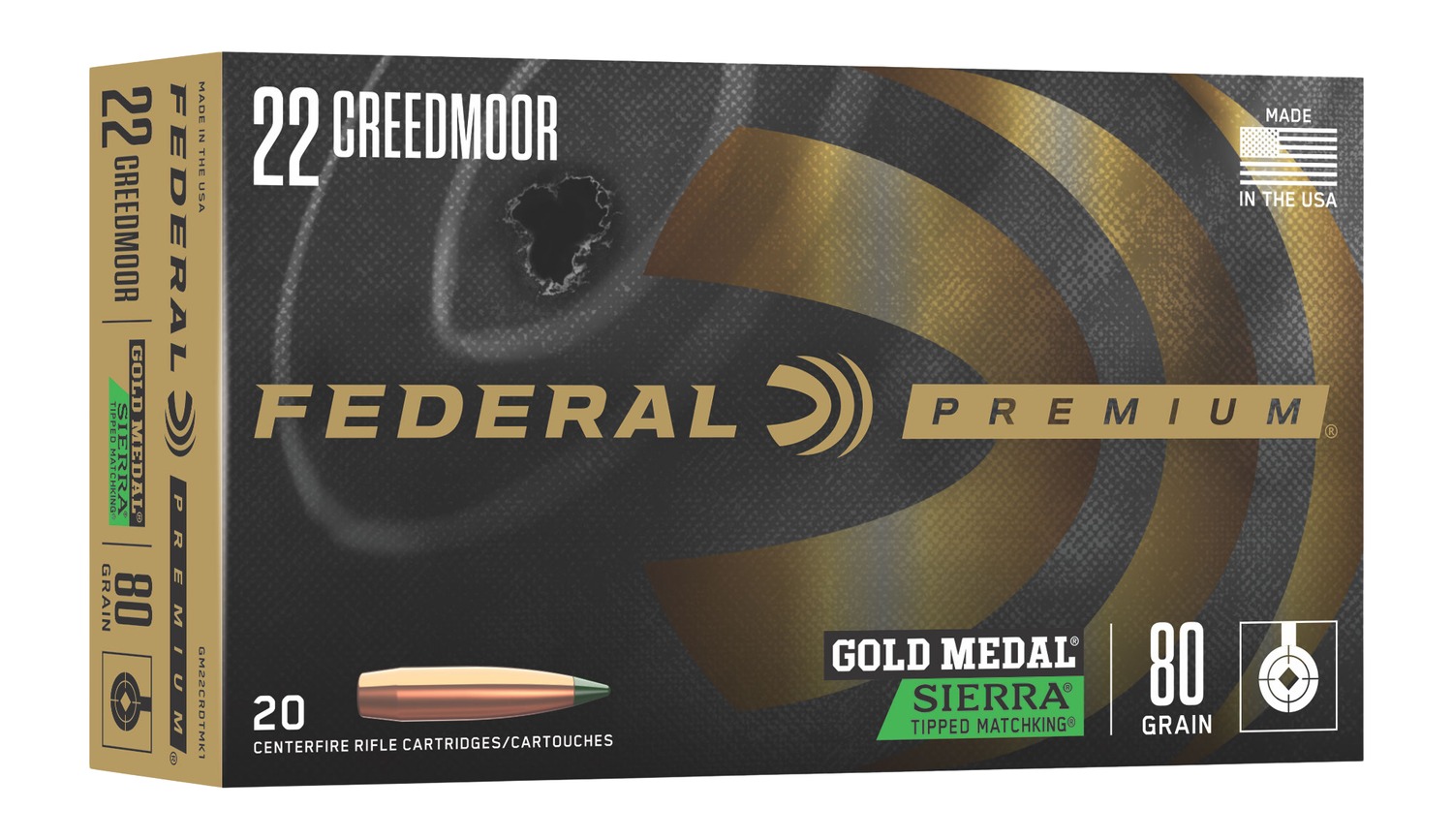 Federal Premium Gold Medal 80 Grain Sierra Tipped MatchKing 20 Round Box