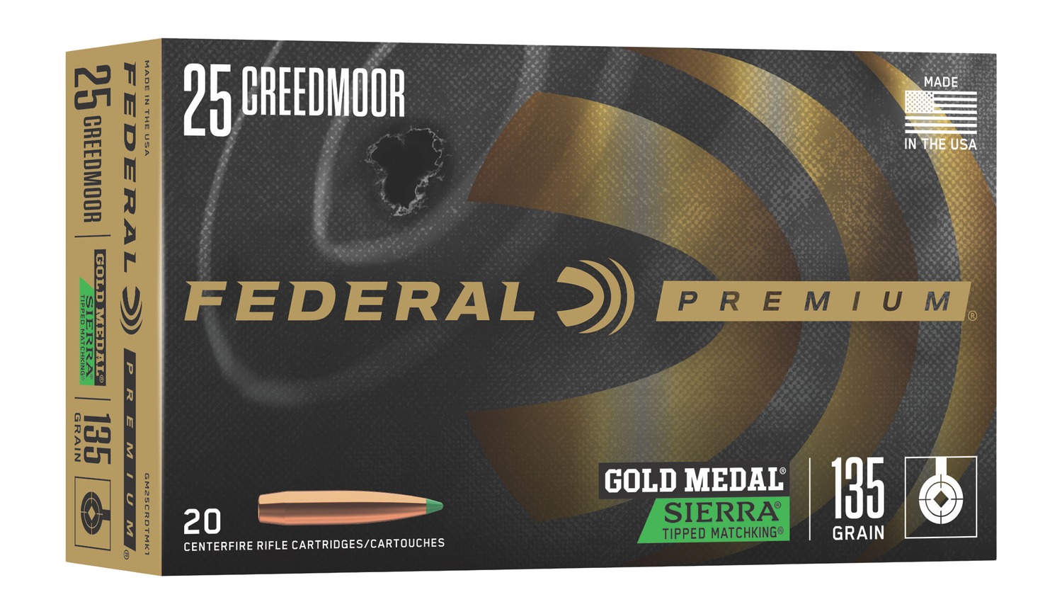 Federal Gold Medal 25 Creedmoor 135 Grain Sierra Tipped MatchKing 20 Round Box