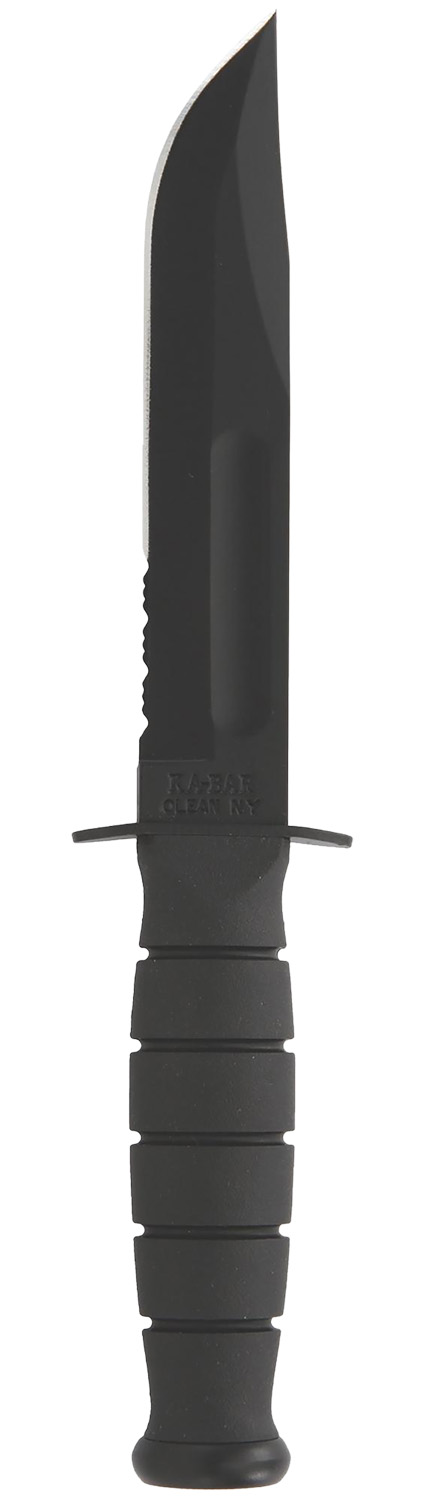 Ka-Bar 1257 Short Fight/Utility 5.25 Fixed Clip Point Part Serrated Black 1095 Cro-Van Blade, Black Kraton G Handle, Includes Sheath