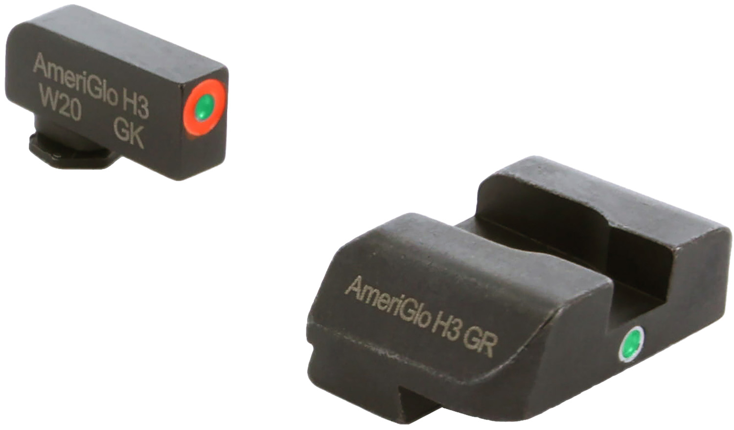 AmeriGlo GL203 i-Dot Sight set for Glock  Black | Green Tritium with Orange Outline Front Sight Green Tritium i-Dot Rear Sight