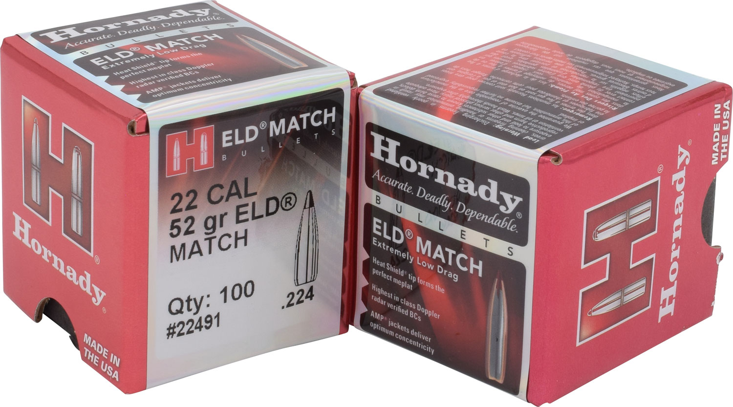 Hornady 22491 ELD Match Target 22 Cal .224 52 gr Extremely Low Drag-Match (ELD-M)