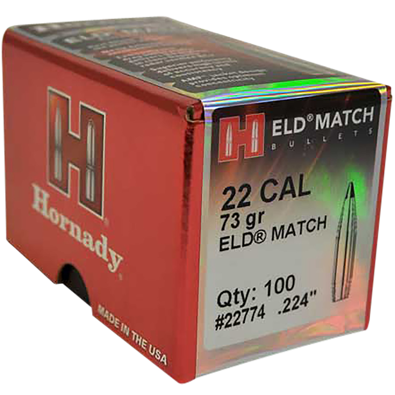 Hornady 22774 ELD Match 22 Cal .224 73 gr Boat Tail - 100 Count