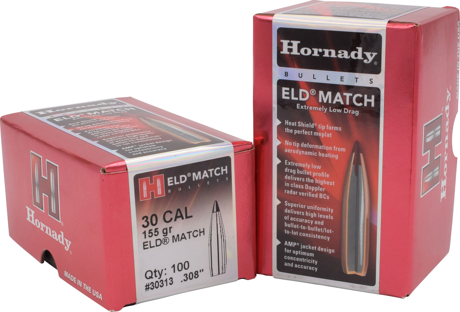 Hornady 30313 ELD Match 30 Cal .308 155 gr Extremely Low Drag-Match (ELD-M) - 100/Box 20/Case