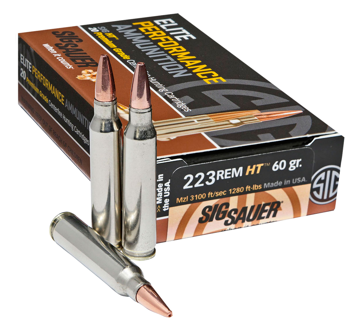 Sig SAUER Elite Performance Hunting HT .223 Rem 60Gr HP Ammo 20Rd E223H1-20