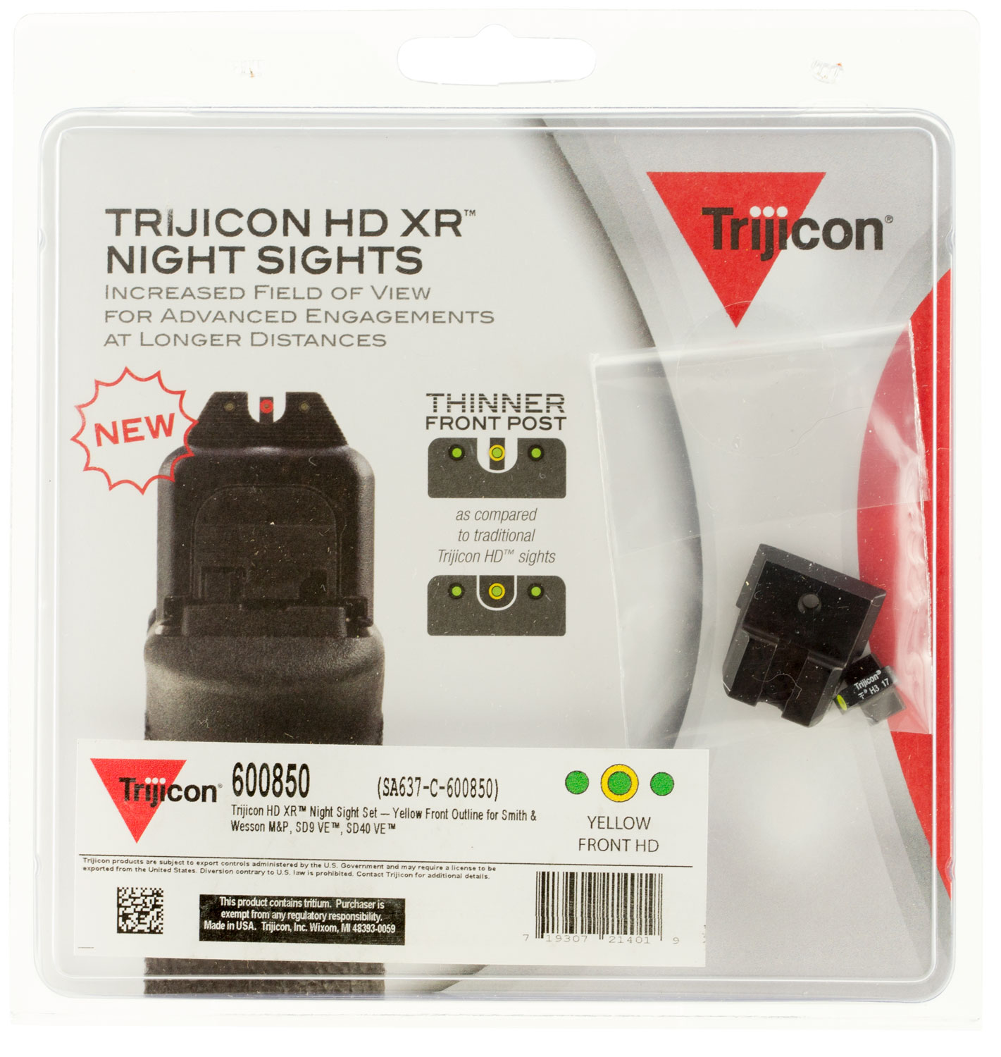 Trijicon 600850 HD XR Night Sights  Green/Tritium Yellow Outline Front Sight-Green Tritium Black Outline Rear Sight Smith & Wesson M&P/M&P M2.0/SD9 VE