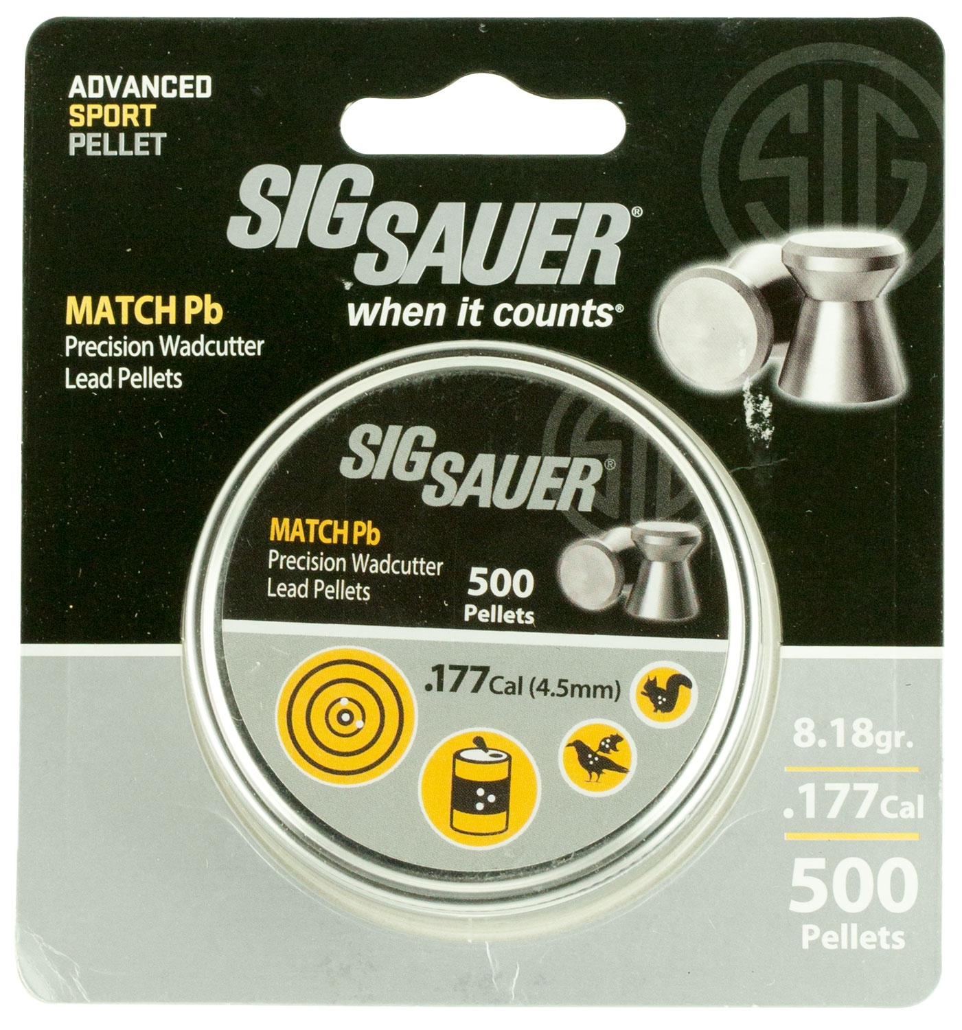 Sig Sauer Airguns AIRAMMOMATCHPB177500 Match 177 Lead Flat Nose 500 Per Tin-img-0