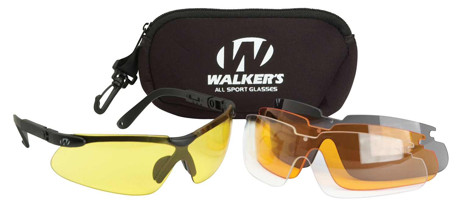 Walker's GWPASG4L2 Sport Glasses Combo, 4 Lenses, Black Frame, Z87.1 Rated