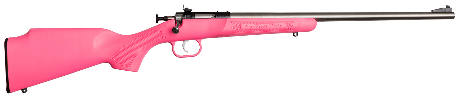 Crickett KSA2221 Youth  22 LR 1rd 16.12 Stainless Single Shot Barrel, Blued Stainless Steel Receiver, Pink Fixed Synthetic Stock, Right Hand