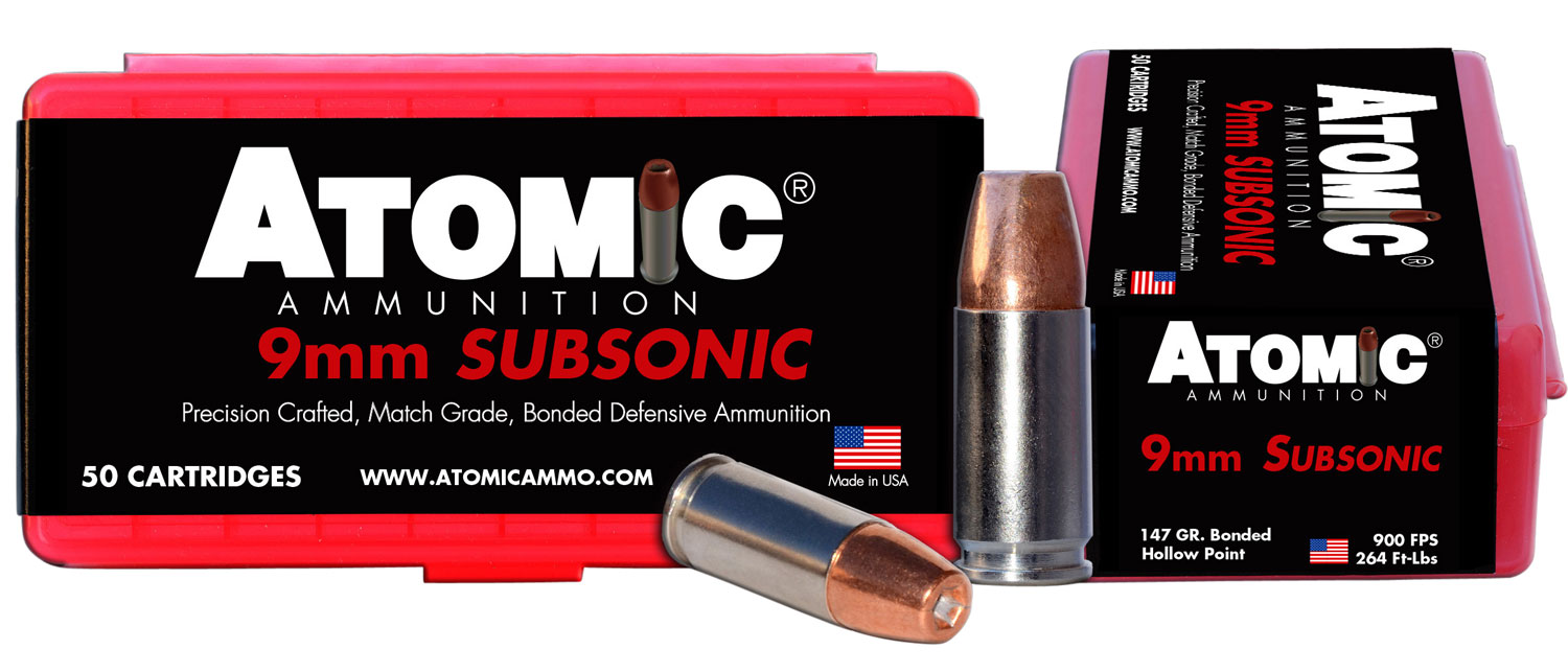 Atomic Ammunition 00438 9mm Luger 147gr Subsonic Hollow Point 50/Box - Atomic Ammunition - 9MM LUGER (9X19,9MM PARABELUM)