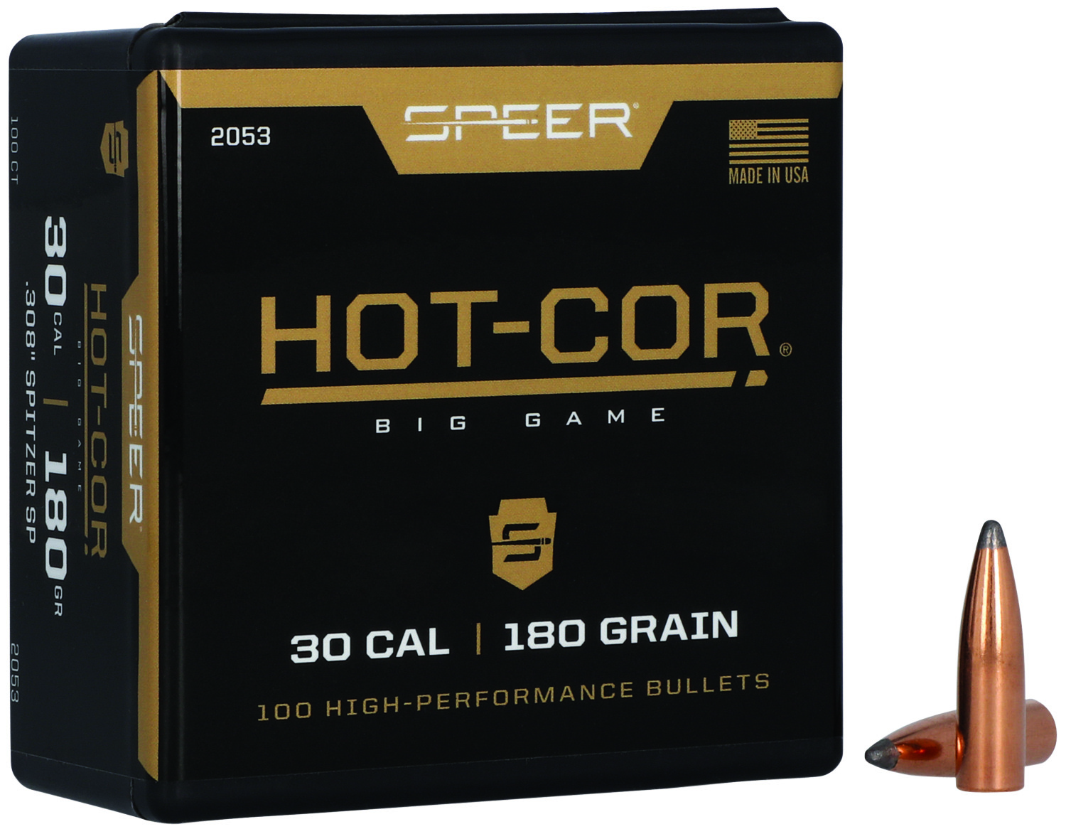 Speer 2053 Hot-Cor 30Cal 180gr Spitzer Soft Point Bullets 100/Box