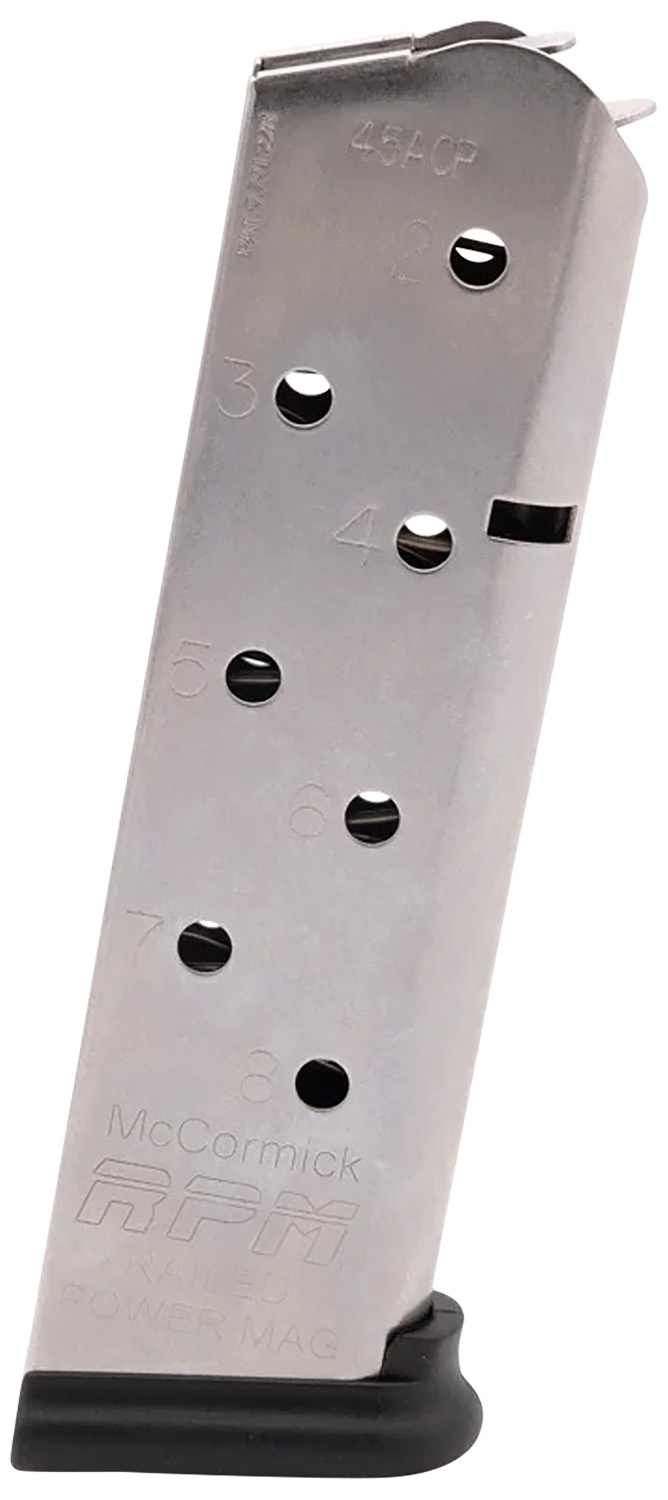CMC Products 17130 Power Mag Railed 8rd 45 ACP Fits 1911 Government Stainless Steel w/ Black Base Pad