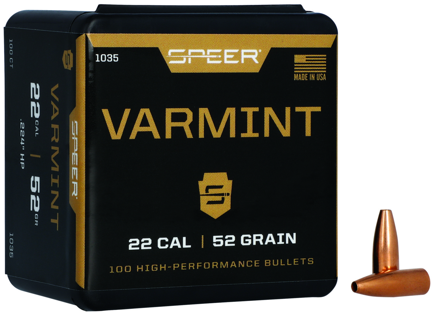Speer 1035 Varmint  22Cal 52gr Hollow Point 100 Per Box/5 Case