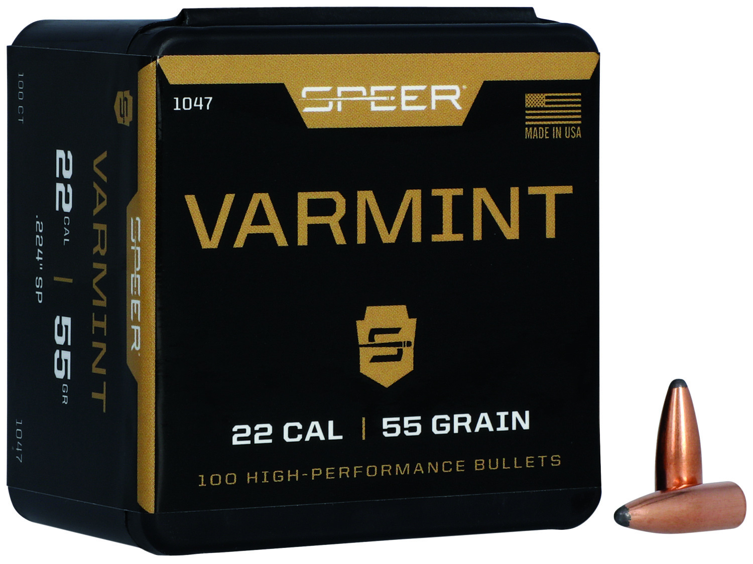 Speer 1047 Varmint 22 Cal 55gr Jacketed Soft Point Bullets 100ct Box