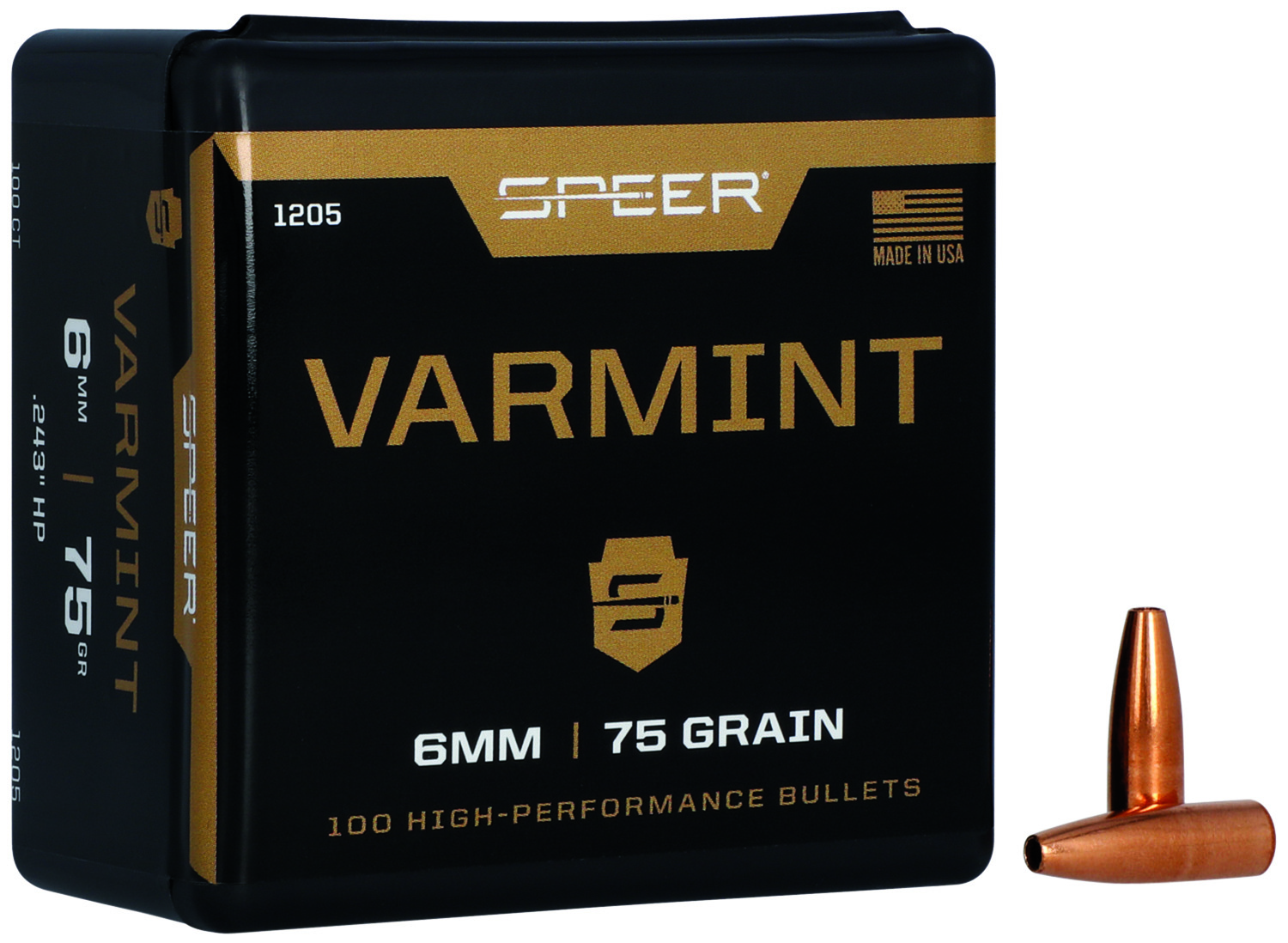 Speer 1205 Varmint 6mm 75gr Jacketed Hollow Point Bullets 100ct Box