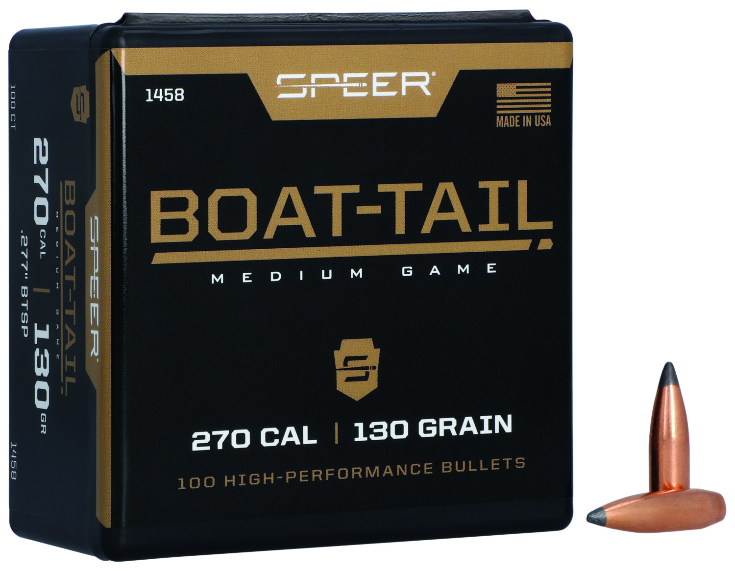 Speer 1458 .270 Cal 130gr Spitzer Boat-Tail Soft Point Bullets 100ct
