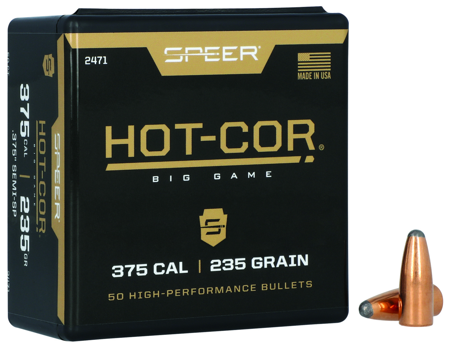 Speer 2471 Hot-Cor 375Cal 235gr Semi Spitzer Soft Point 50 Per Box/5 Case - Speer - 375 Caliber