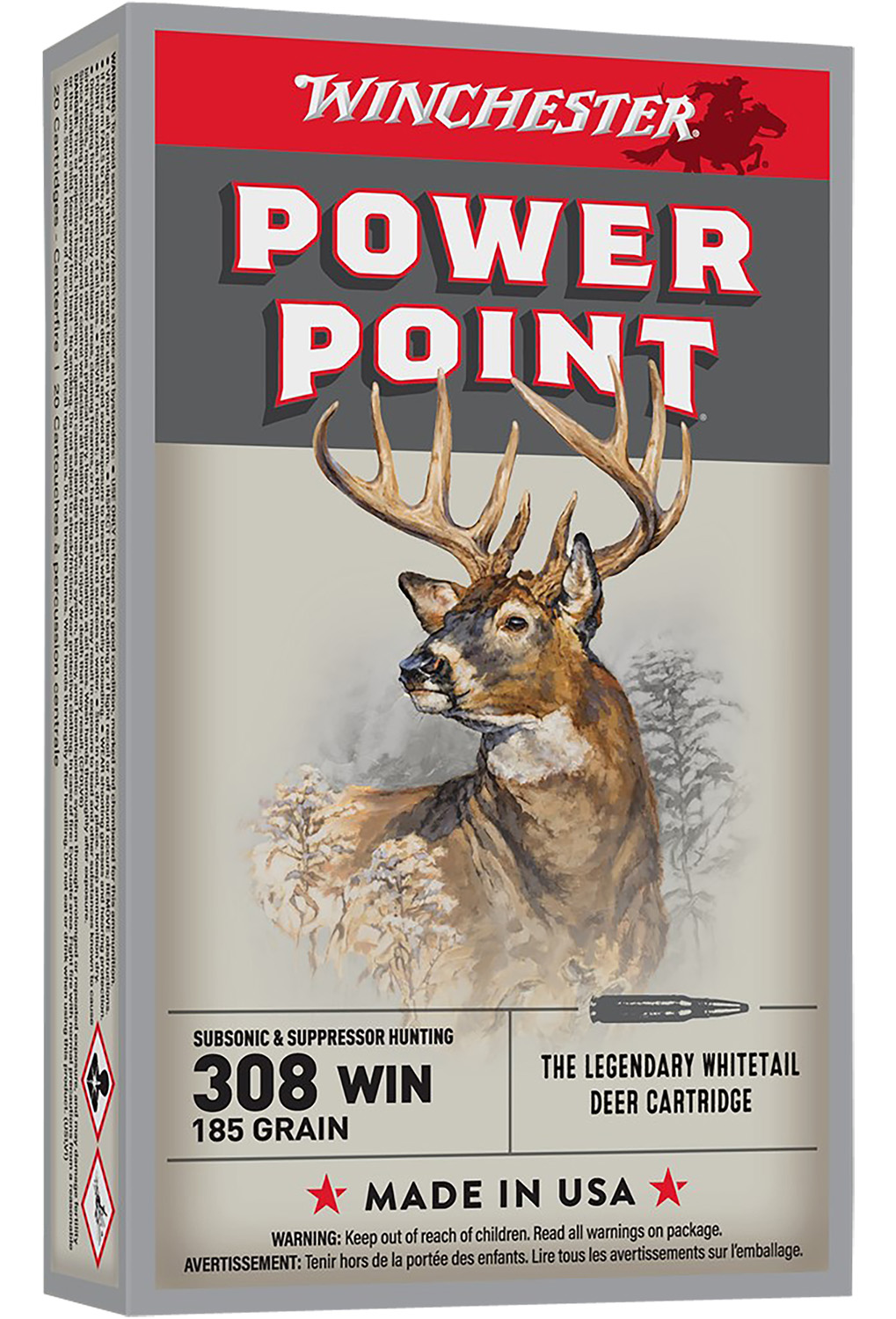 Winchester Ammo X308SUBX Power-Point  308Win 185gr 20 Per Box/10 Case