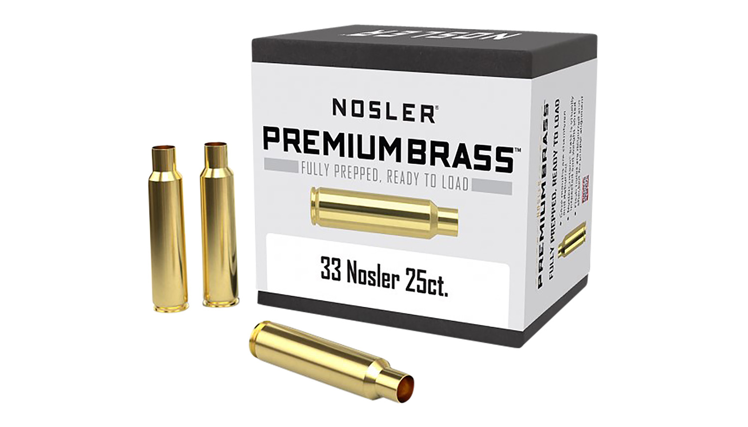 Nosler 10222 Premium Brass Unprimed Cases 33 Nosler Pistol Brass 25 Per Box